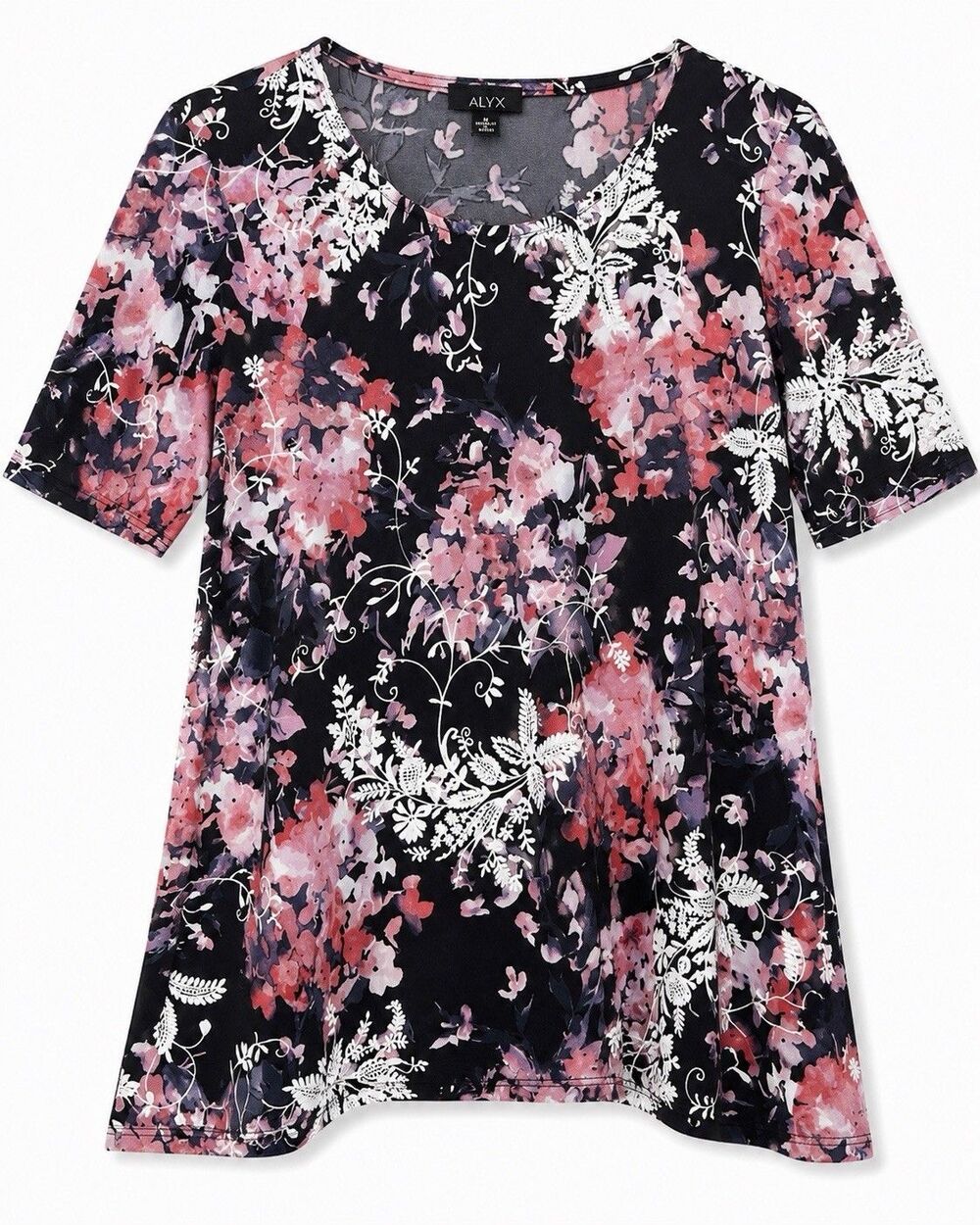 ALYX Women’s Short Sleeve Floral Black Pink Blouse Size Medium NWOT